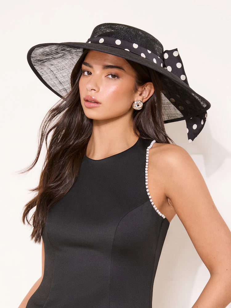 Black Polka Dot Oversized Bow Fascinator Hat