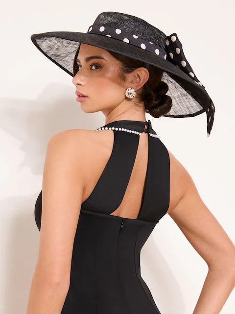 Black Polka Dot Oversized Bow Fascinator Hat