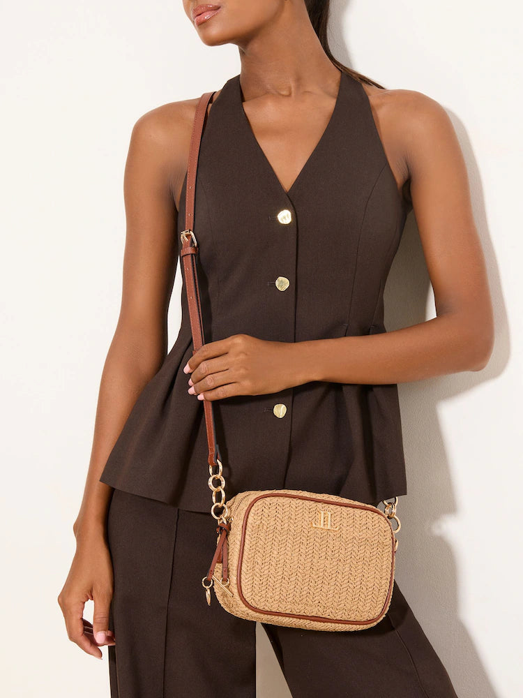 Natural Raffia Boxy Crossbody Bag