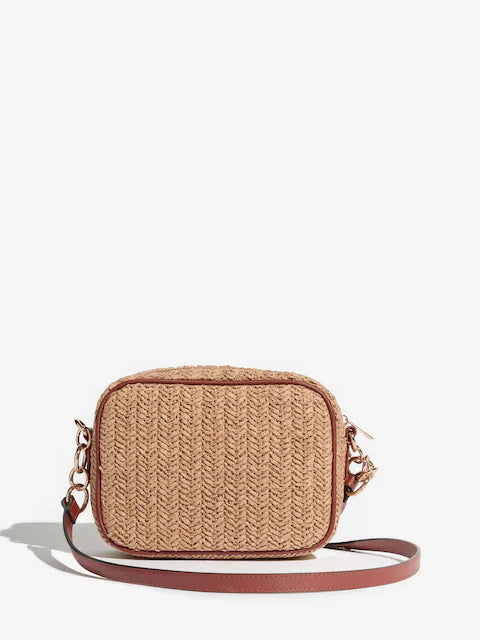 Natural Raffia Boxy Crossbody Bag